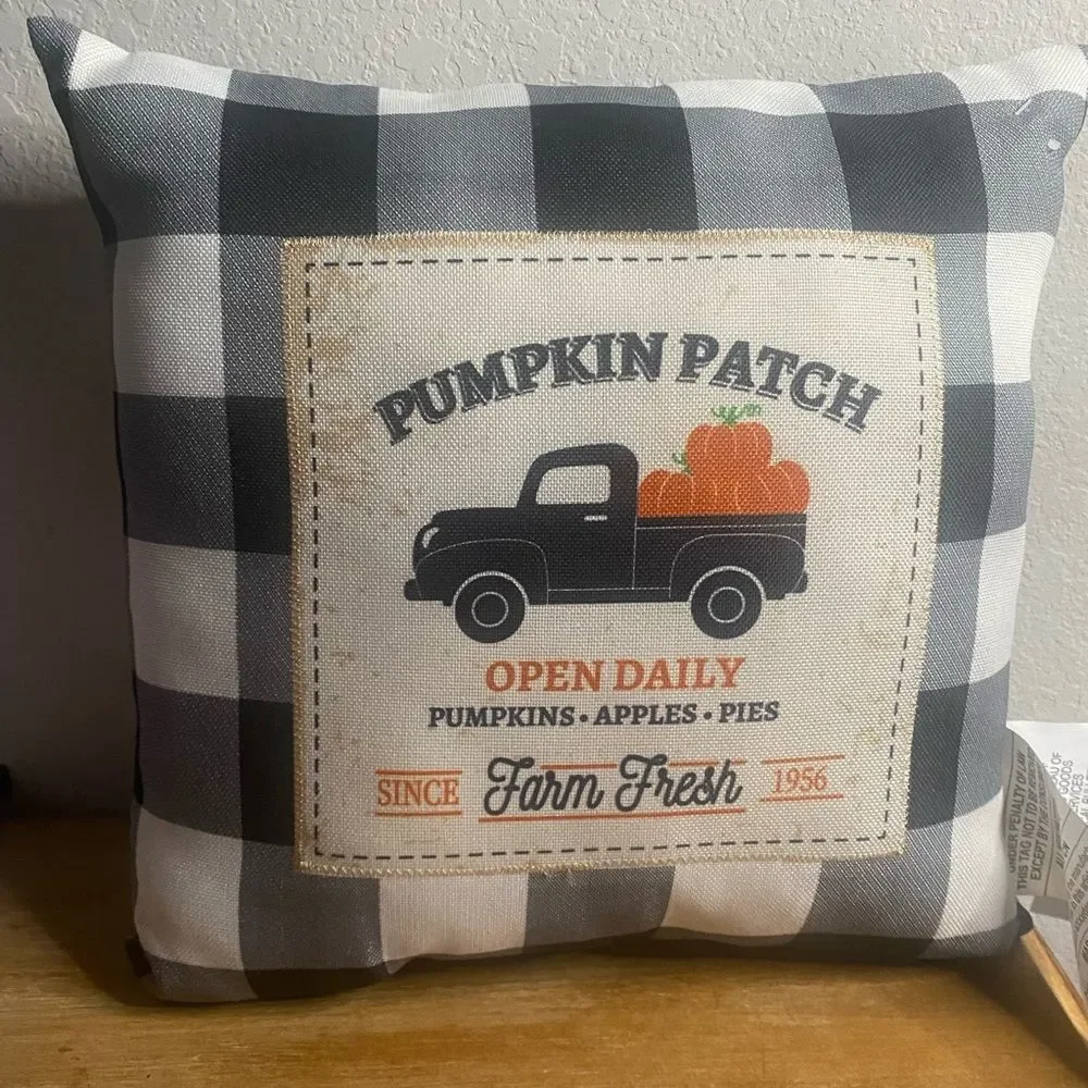 Harvest Plaid Pumpkin Patch Farmhouse Truck Decorative Pillow Fall Halloween